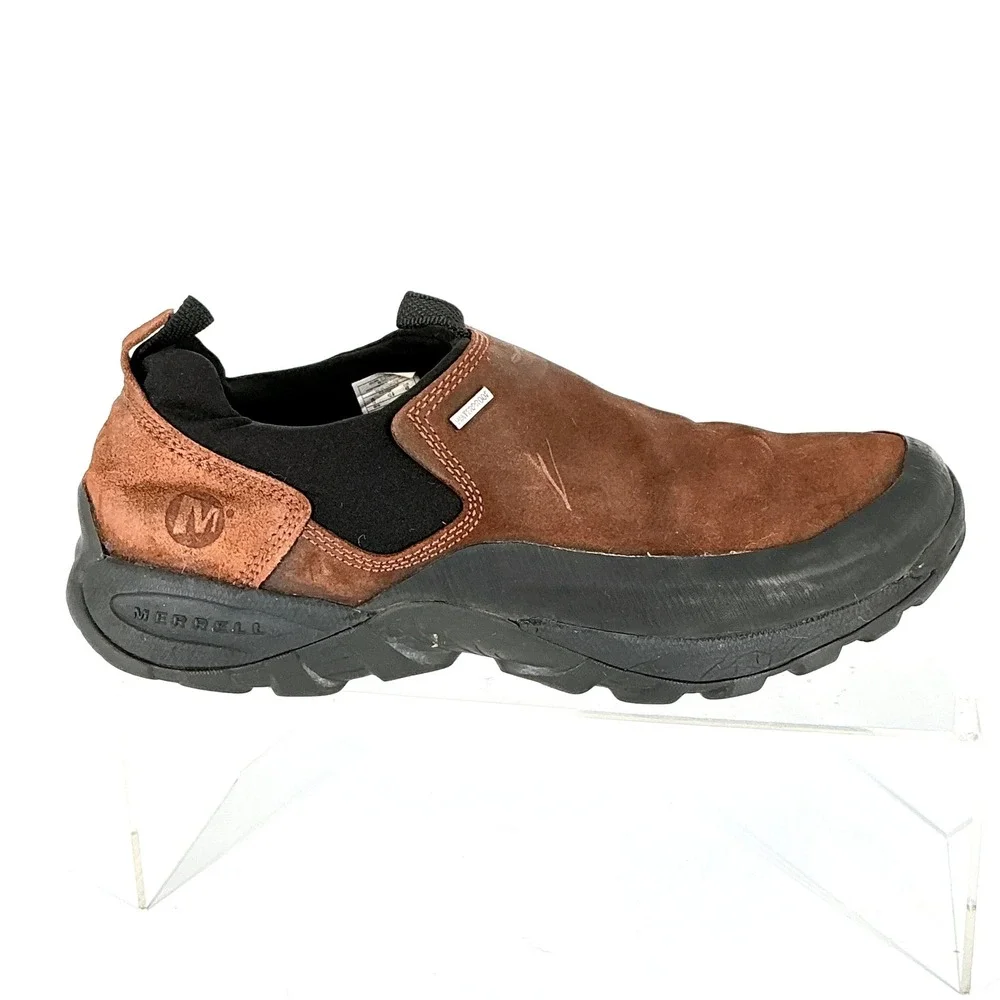 Merrell Mens Size 13 Brown Nubuck Waterproof Primaloft Slip On Coldpack 3 Mocs